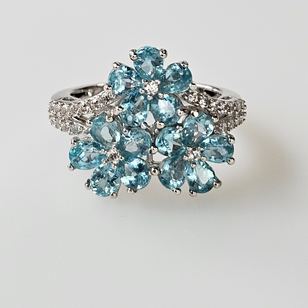 Natural Betroka Apatite Flower Ring Sterling Silver Sz 6! NEW - Picture 9 of 13